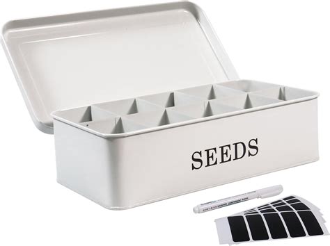 metal seed storage box|seed storage box with dividers.